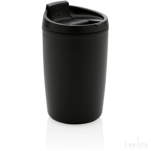 GRS gerecycled PP beker met klapdeksel zwart