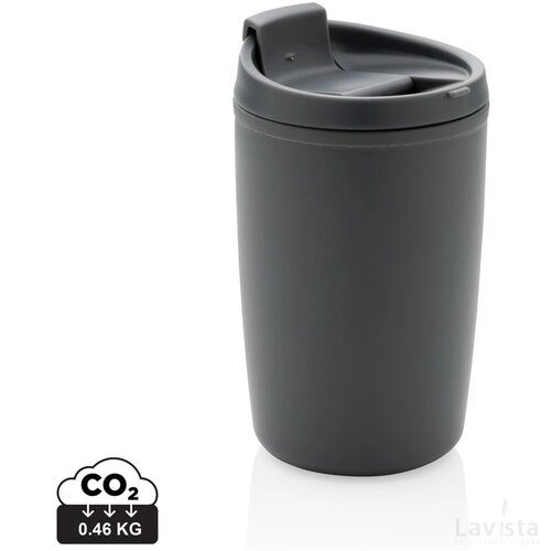 GRS gerecycled PP beker met klapdeksel grijs