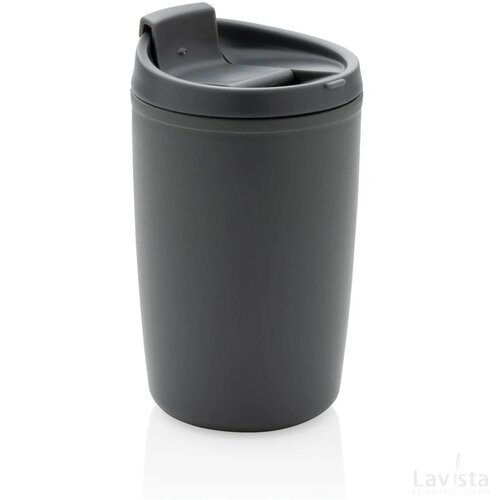 GRS gerecycled PP beker met klapdeksel grijs