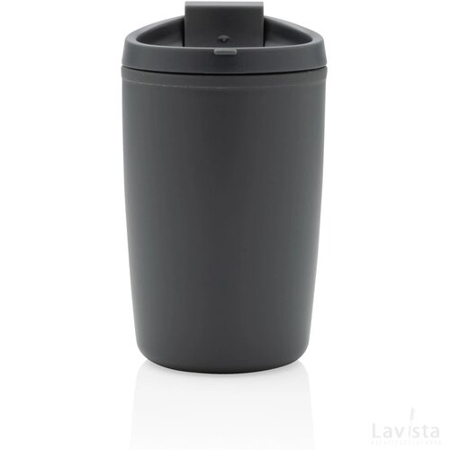 GRS gerecycled PP beker met klapdeksel grijs