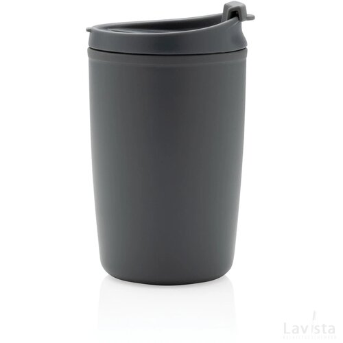 GRS gerecycled PP beker met klapdeksel grijs