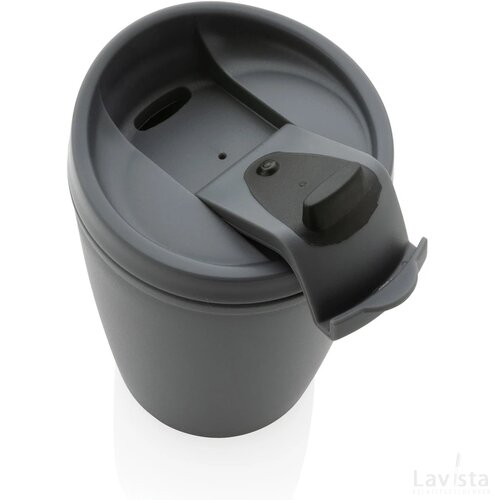 GRS gerecycled PP beker met klapdeksel grijs