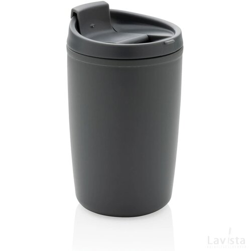 GRS gerecycled PP beker met klapdeksel grijs