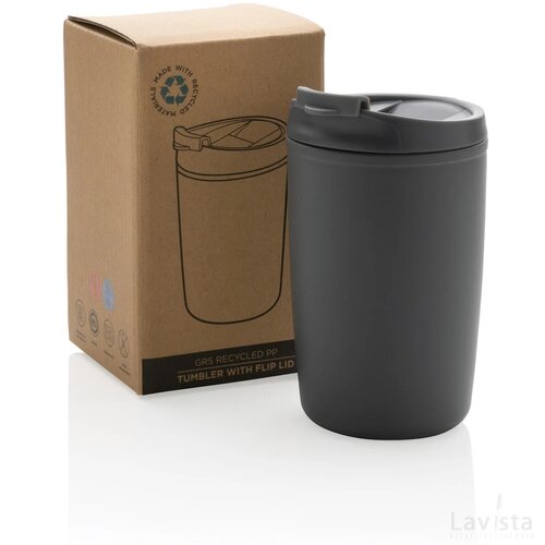 GRS gerecycled PP beker met klapdeksel grijs