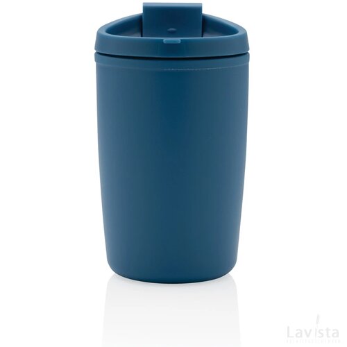GRS gerecycled PP beker met klapdeksel blauw