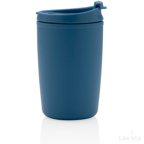 GRS gerecycled PP beker met klapdeksel blauw