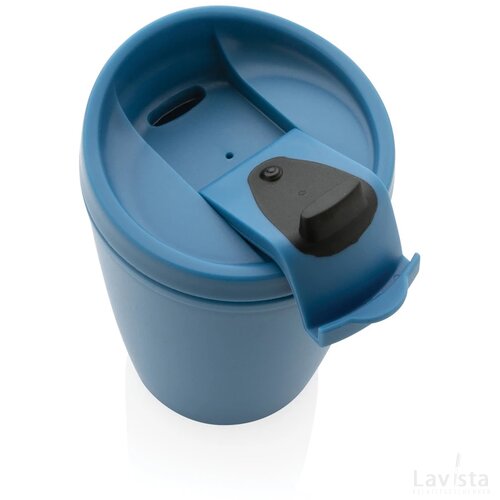 GRS gerecycled PP beker met klapdeksel blauw