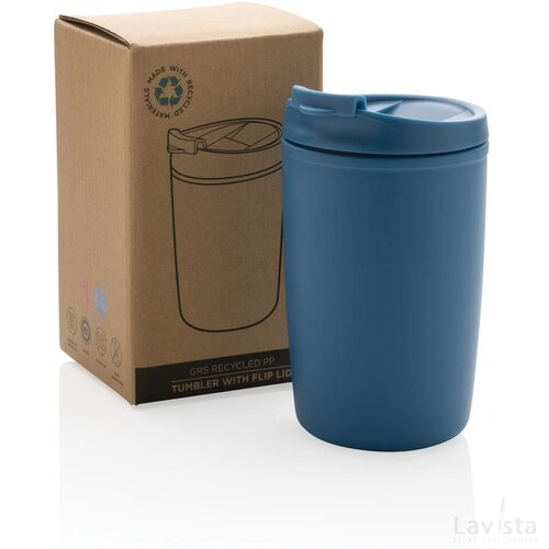GRS gerecycled PP beker met klapdeksel blauw