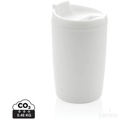 GRS gerecycled PP beker met klapdeksel wit