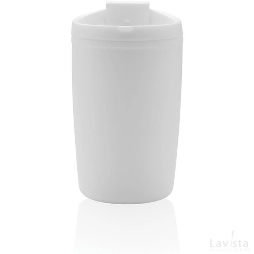 GRS gerecycled PP beker met klapdeksel wit
