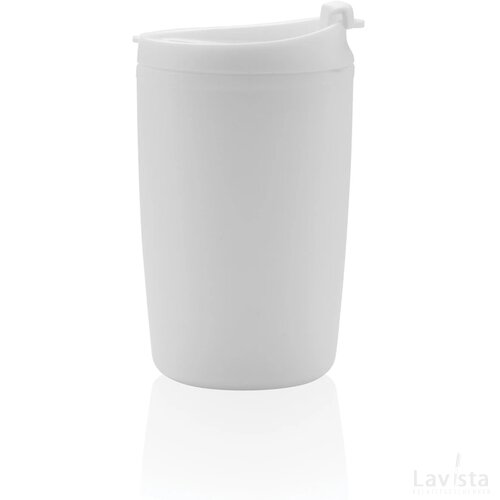 GRS gerecycled PP beker met klapdeksel wit