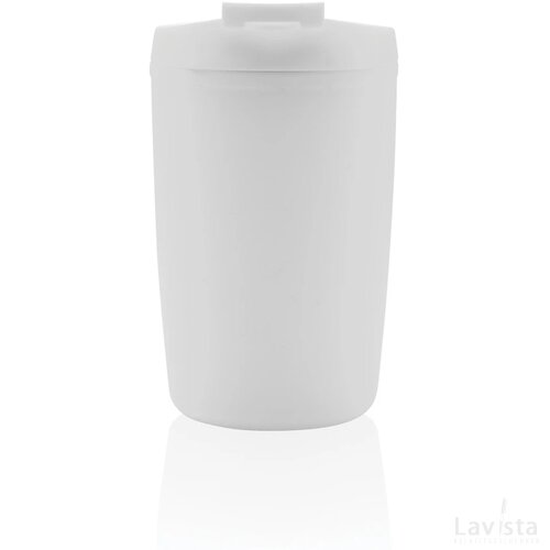GRS gerecycled PP beker met klapdeksel wit