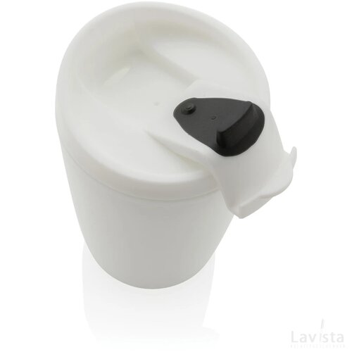GRS gerecycled PP beker met klapdeksel wit