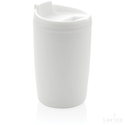 GRS gerecycled PP beker met klapdeksel wit