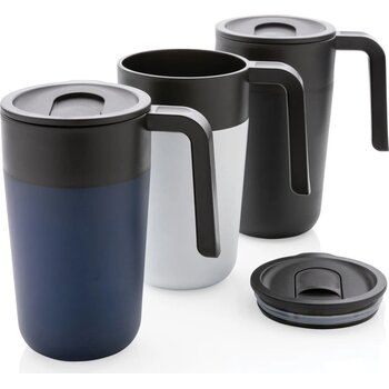 GRS recycled PP en roestvrijstalen mok met handvat wit