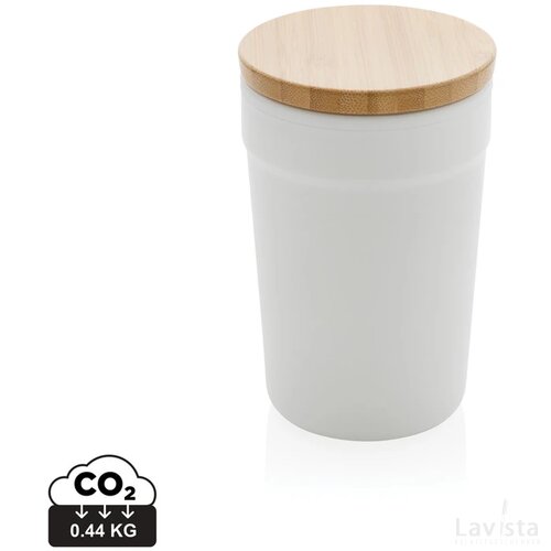 GRS gecertificeerd gerecycled PP mok met bamboe deksel wit