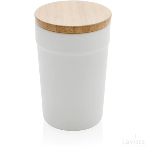 GRS gecertificeerd gerecycled PP mok met bamboe deksel wit