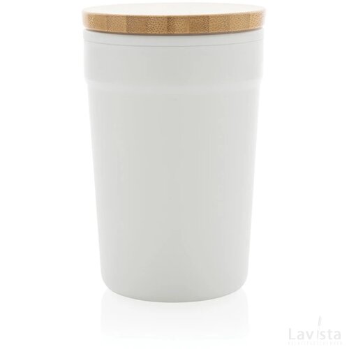 GRS gecertificeerd gerecycled PP mok met bamboe deksel wit