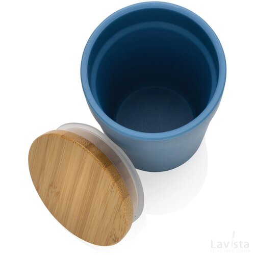 GRS gecertificeerd gerecycled PP mok met bamboe deksel blauw