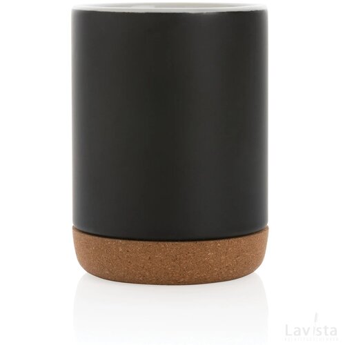 Keramische mok met kurken bodem 280 ml zwart