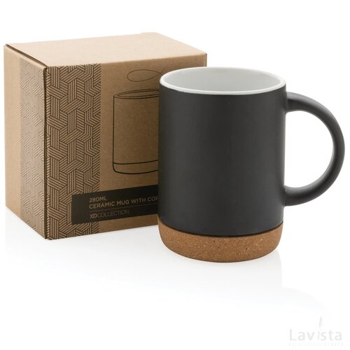 Keramische mok met kurken bodem 280 ml zwart