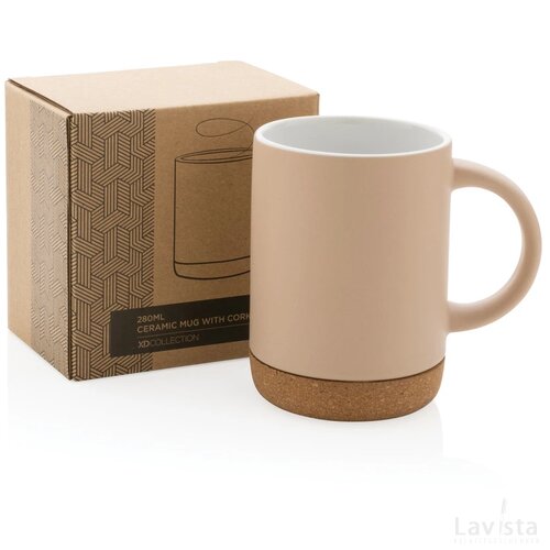 Keramische mok met kurken bodem 280 ml bruin