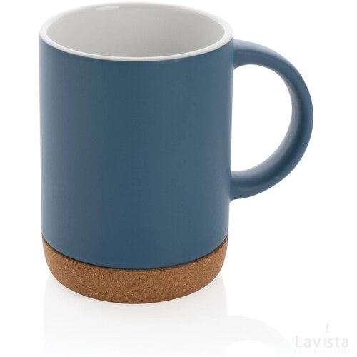 Keramische mok met kurken bodem 280 ml blauw
