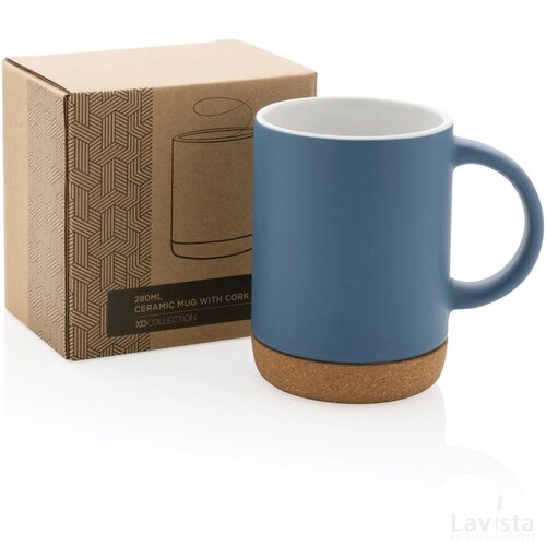 Keramische mok met kurken bodem 280 ml blauw