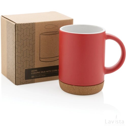 Keramische mok met kurken bodem 280 ml rood