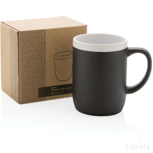 Keramische mok met witte rand 300 ml. zwart, wit