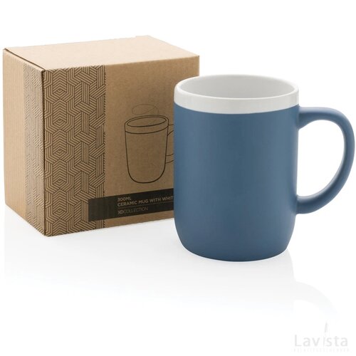 Keramische mok met witte rand 300 ml. blauw, wit