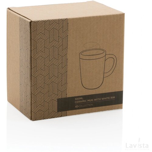Keramische mok met witte rand 300 ml. blauw, wit