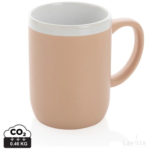 Keramische mok met witte rand 300 ml. bruin, wit