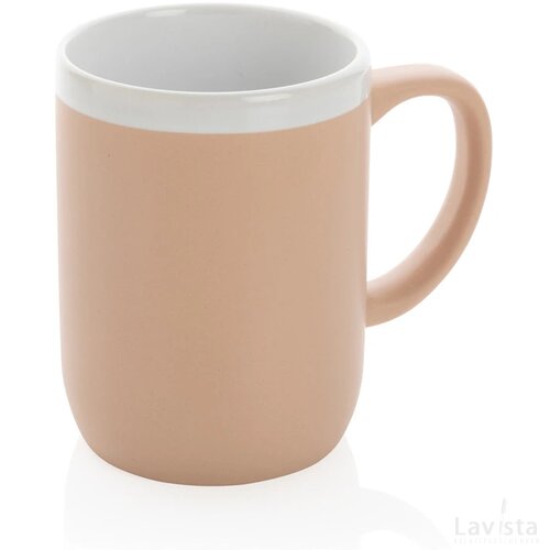 Keramische mok met witte rand 300 ml. bruin, wit