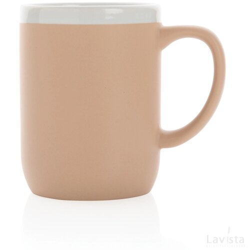 Keramische mok met witte rand 300 ml. bruin, wit