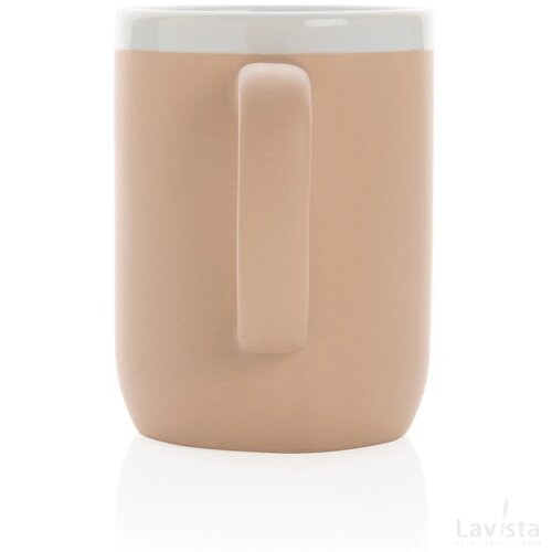 Keramische mok met witte rand 300 ml. bruin, wit