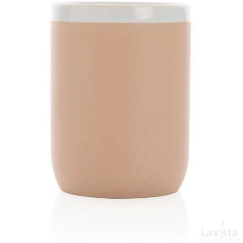 Keramische mok met witte rand 300 ml. bruin, wit