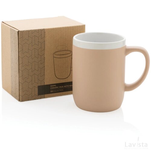 Keramische mok met witte rand 300 ml. bruin, wit