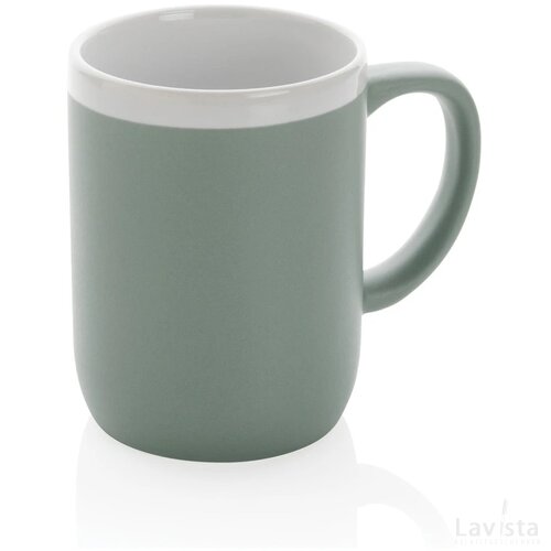 Keramische mok met witte rand 300 ml. groen, wit