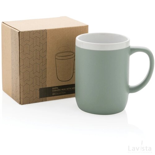Keramische mok met witte rand 300 ml. groen, wit