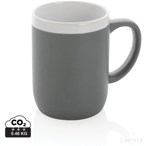 Keramische mok met witte rand 300 ml. grijs, wit