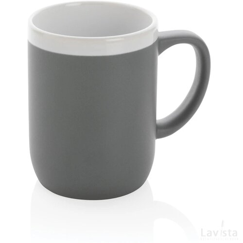 Keramische mok met witte rand 300 ml. grijs, wit