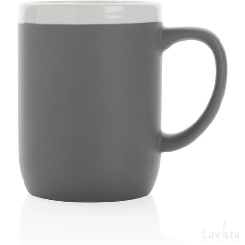Keramische mok met witte rand 300 ml. grijs, wit