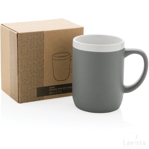 Keramische mok met witte rand 300 ml. grijs, wit