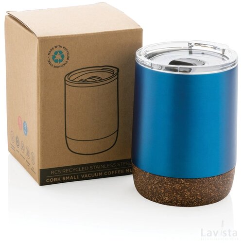 RCS gerecycled roestvrijstalen koffiebeker met kurk blauw