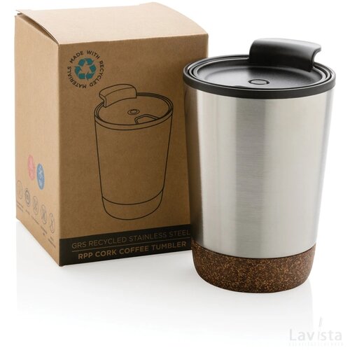GRS gerecycled PP en roestvrijstalen kurk koffiebeker zilver