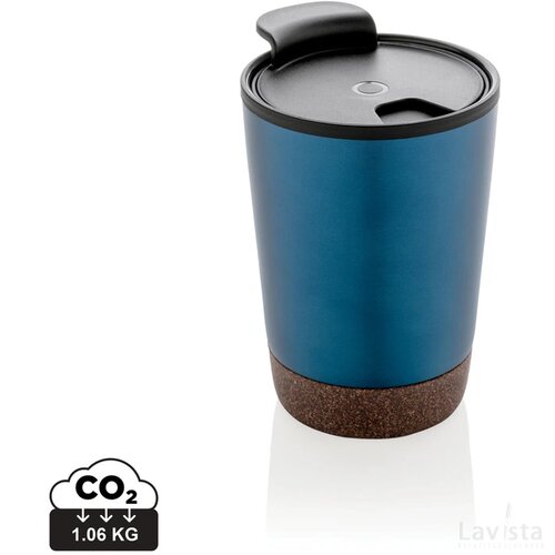 GRS gerecycled PP en roestvrijstalen kurk koffiebeker blauw