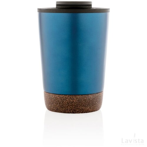 GRS gerecycled PP en roestvrijstalen kurk koffiebeker blauw