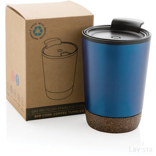 GRS gerecycled PP en roestvrijstalen kurk koffiebeker blauw