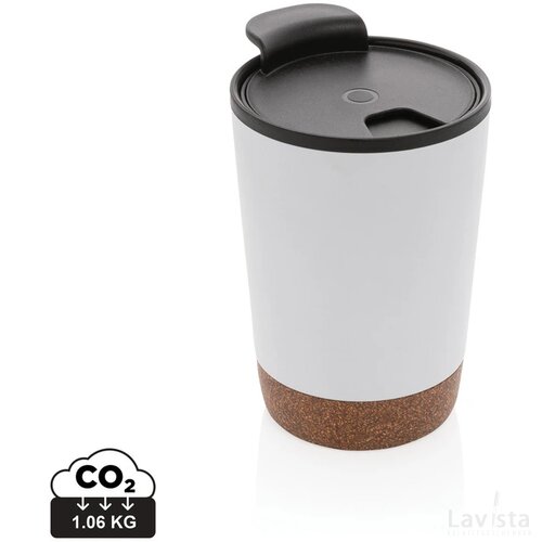GRS gerecycled PP en roestvrijstalen kurk koffiebeker wit